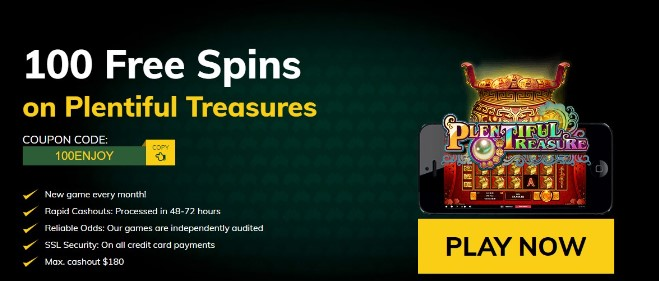 100 free spins on Plentiful Treasures