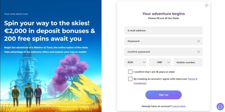 Sign Up at Tsars Casino