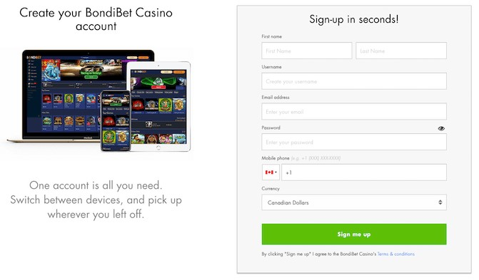Bondibet registration process